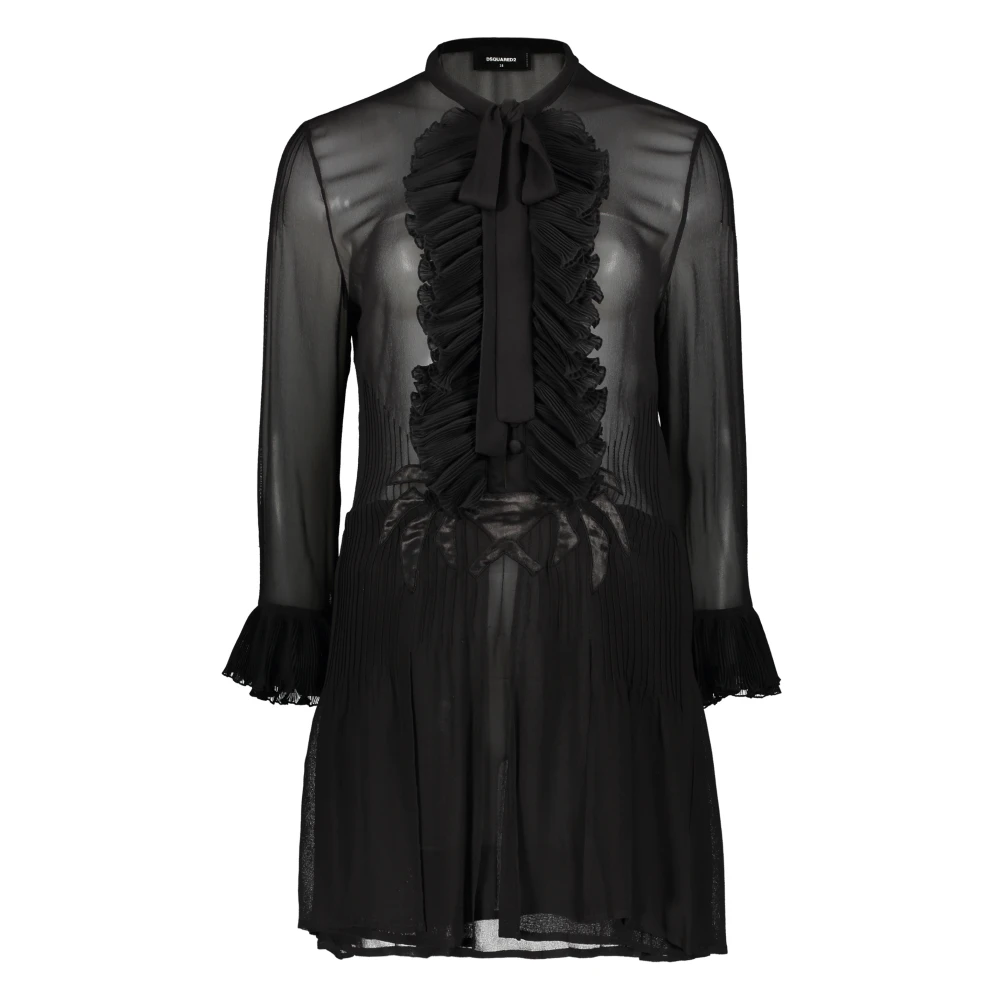 Dsquared2 Gerimpelde Viscose Jurk met Strik Detail Black Dames