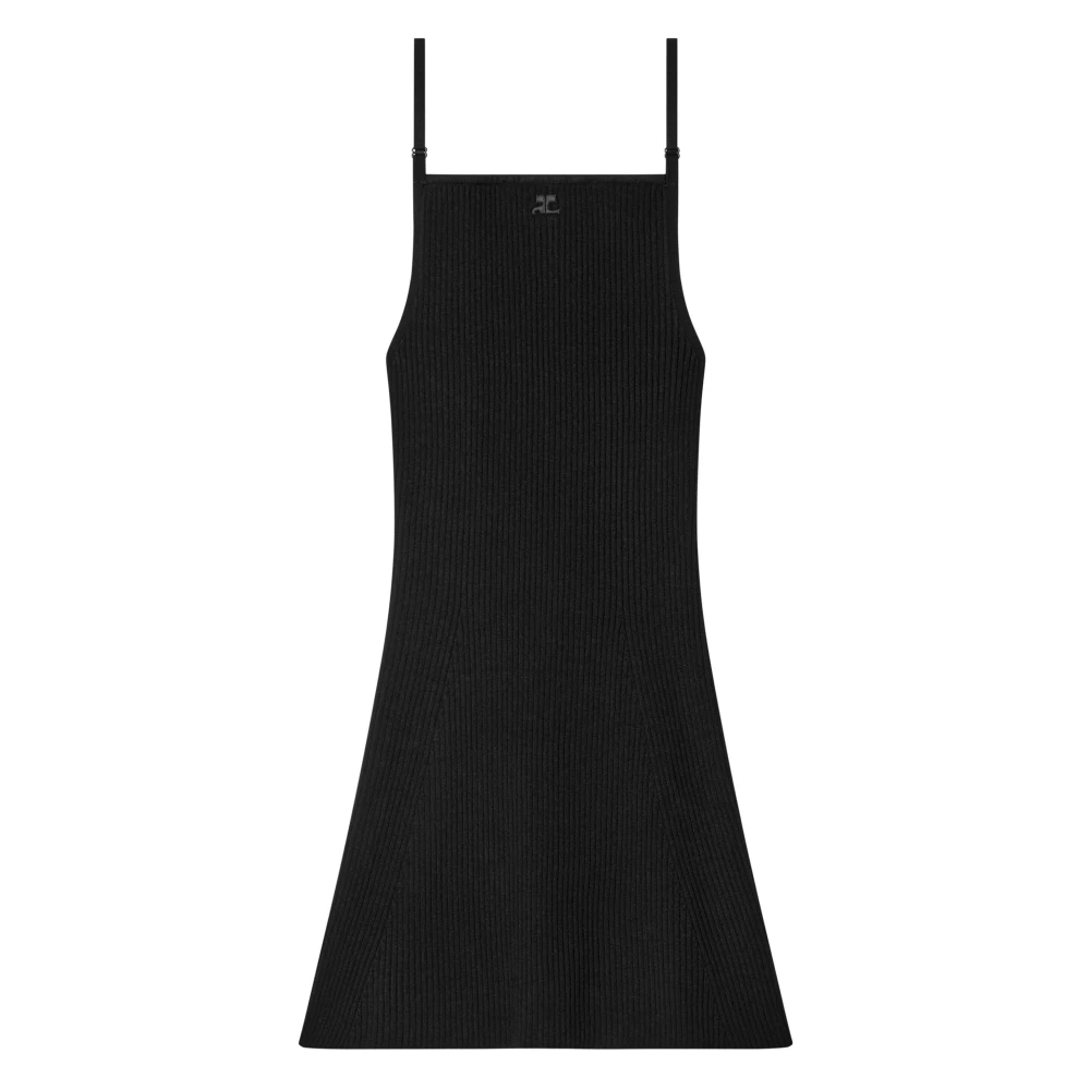 Courrèges Zwarte Ribgebreide Jurk Black Dames
