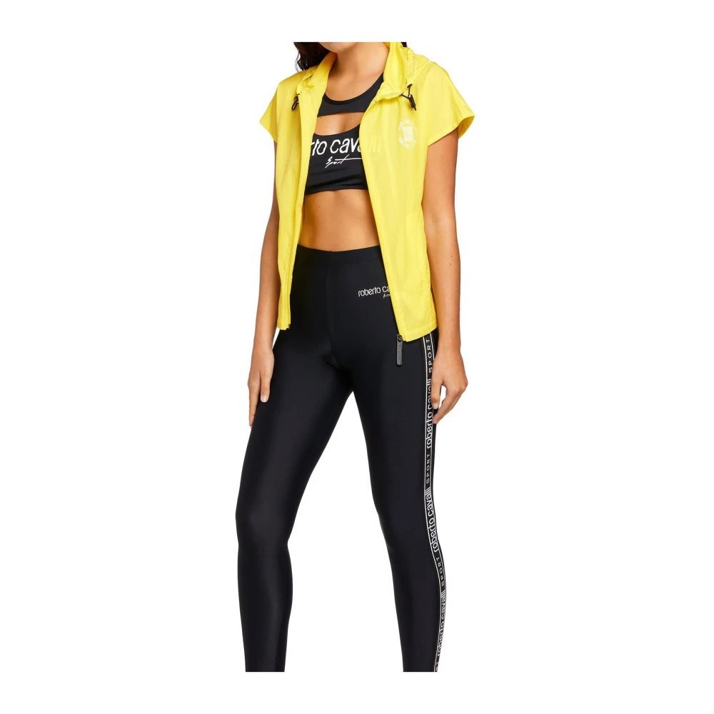 Roberto Cavalli Logo Track Jacket met Cap Sleeves Yellow Dames