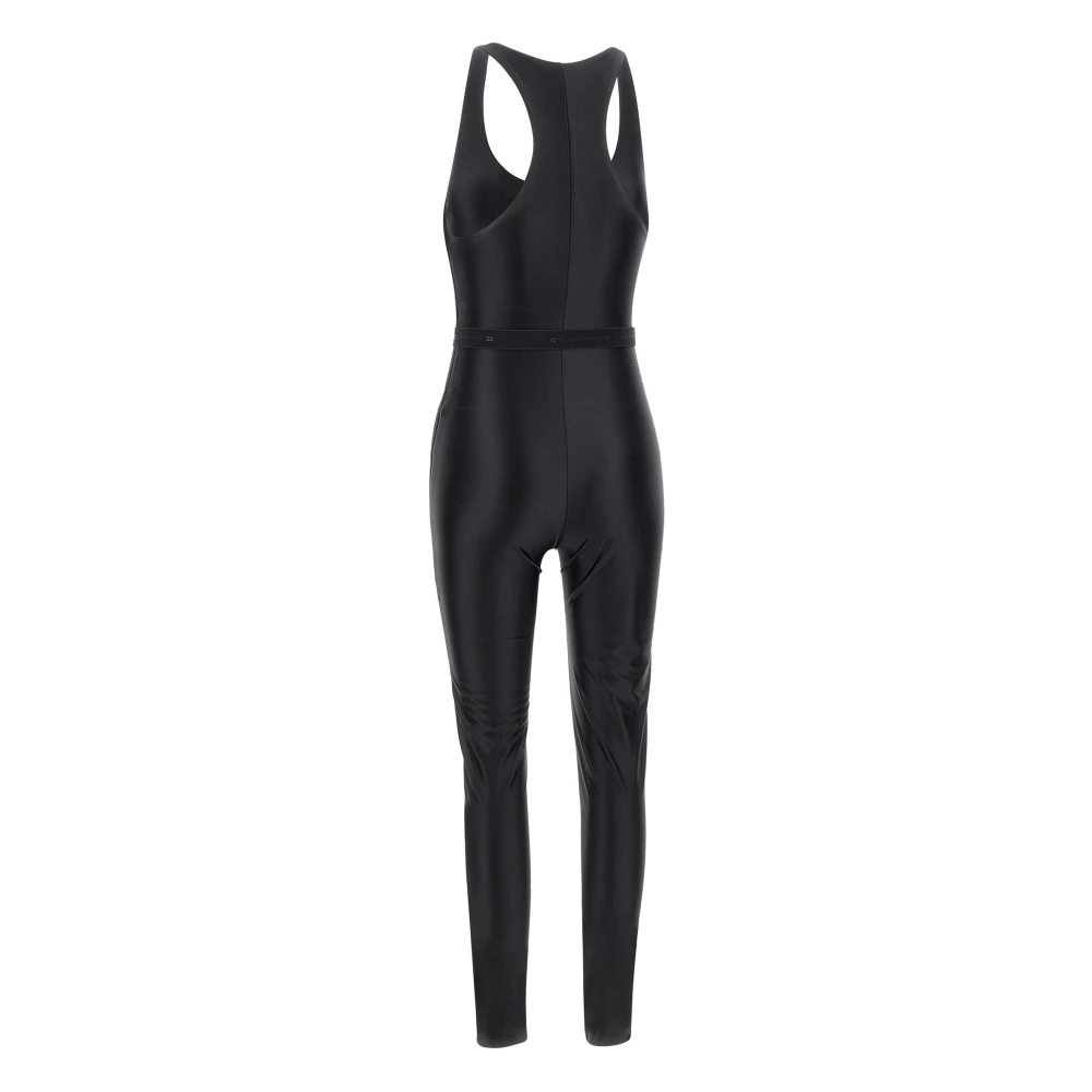 Elisabetta Franchi Zwarte Glanzende Lycra Jumpsuit Halternek Black Dames