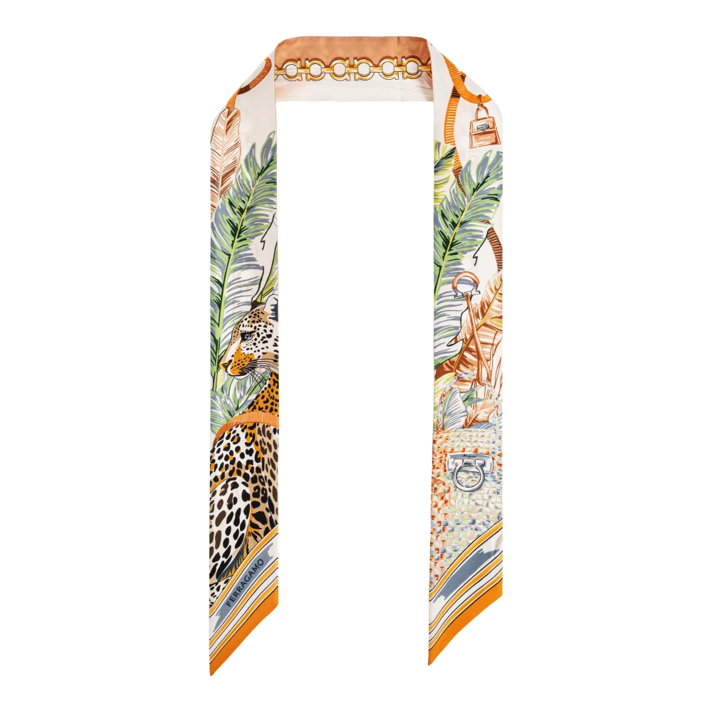 Ferragamo White Felini Print Silk Scarf - Image 4