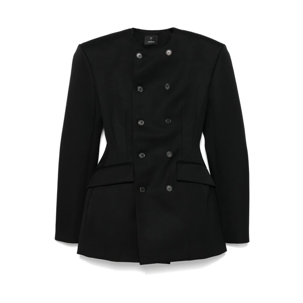 Wardrobe.nyc Zwarte double-breasted jas met ronde hals Black Dames