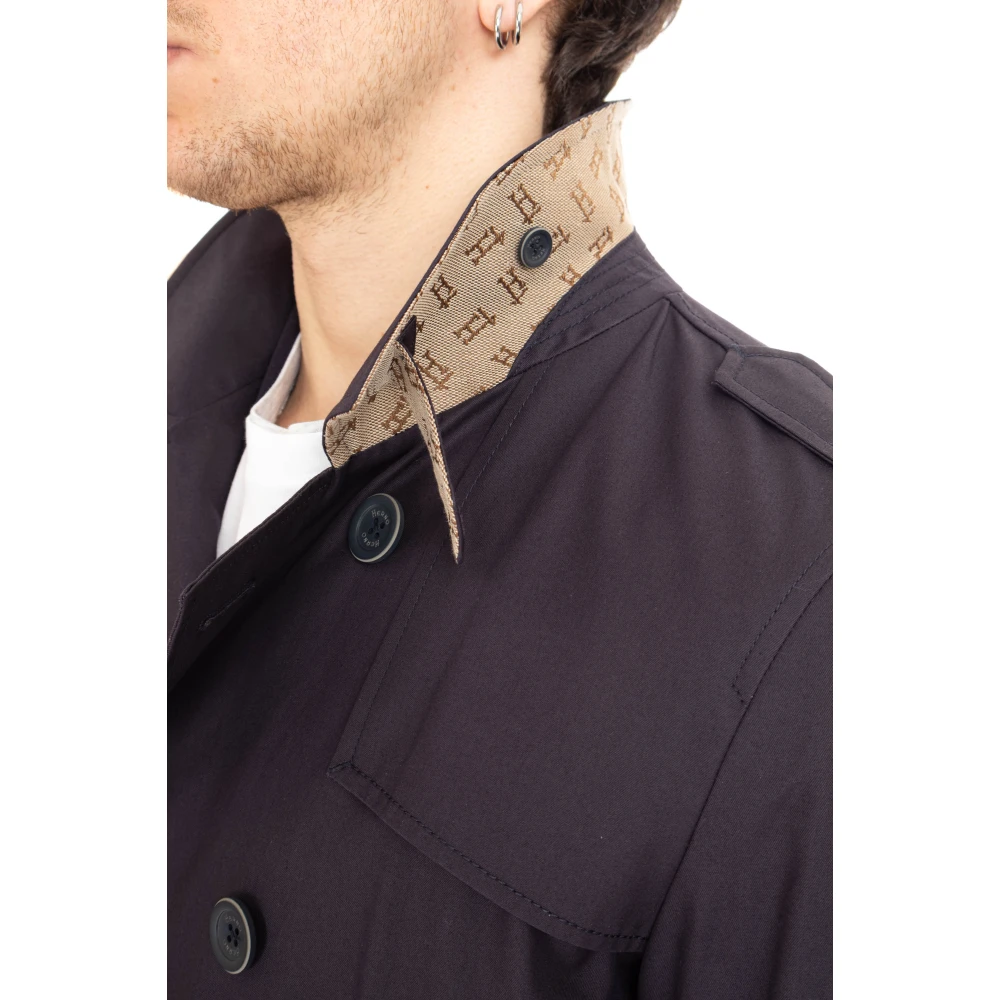 Herno Blauwe katoenen trenchcoat Blue Heren