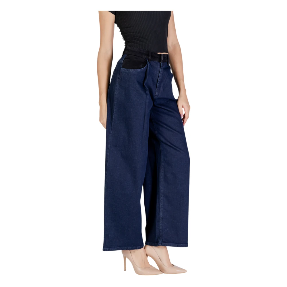 Ichi Blauwe katoen-lycra broek met ritssluiting Blue Dames