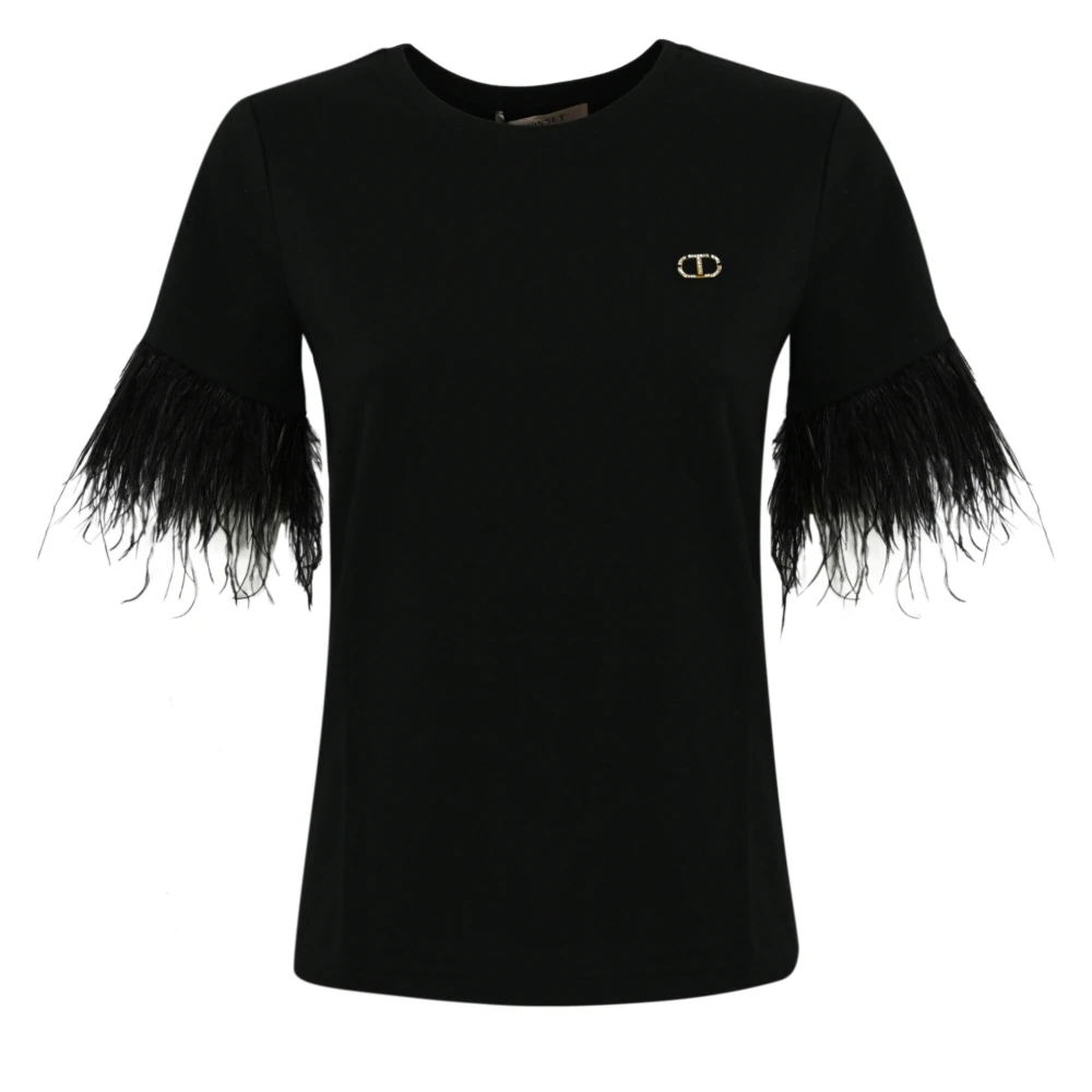 Twinset Veren Geborduurd Katoenen T-shirt Polo Black Dames