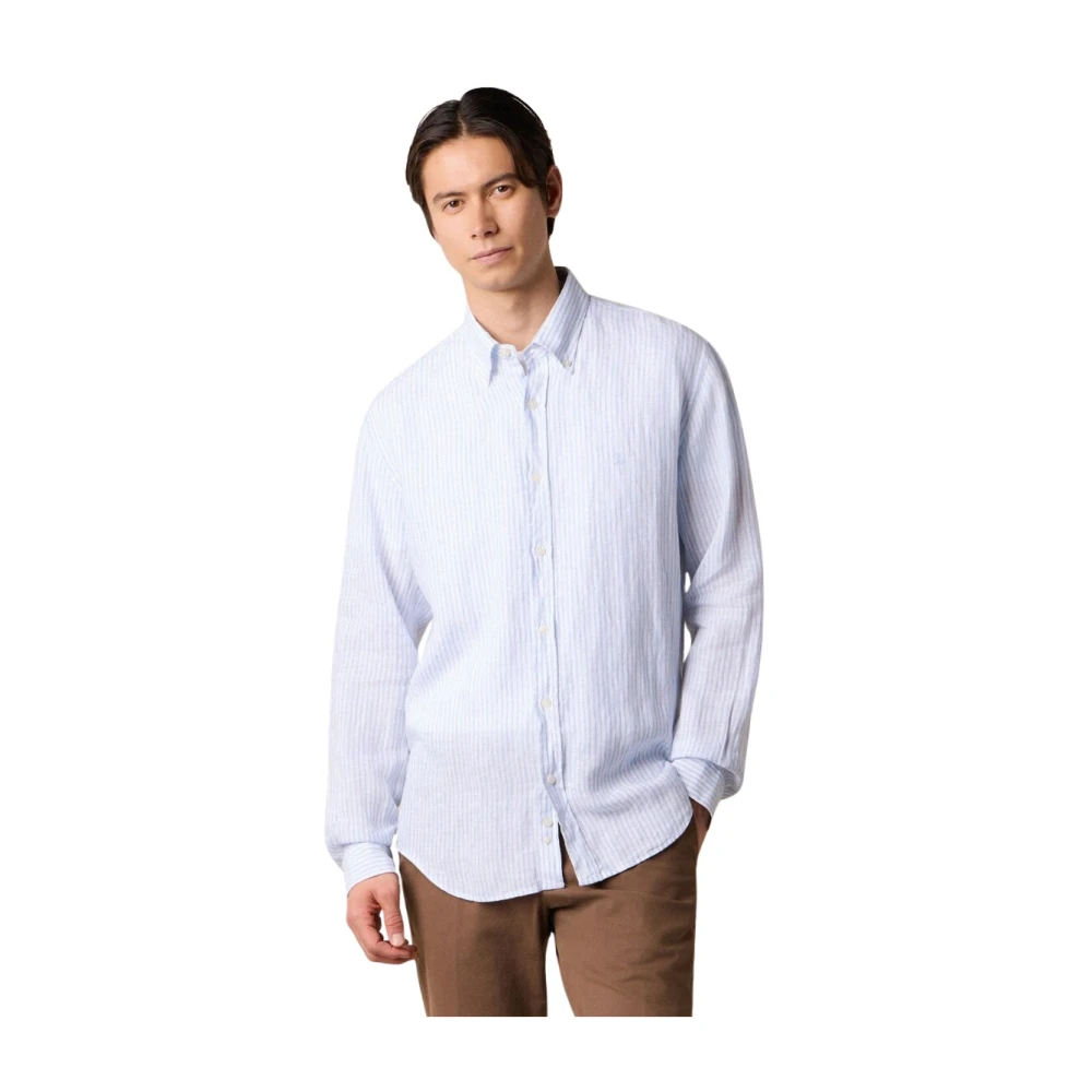 Brooks Brothers Men's Blue Regular Fit Linen Shirt With Button Down Collar