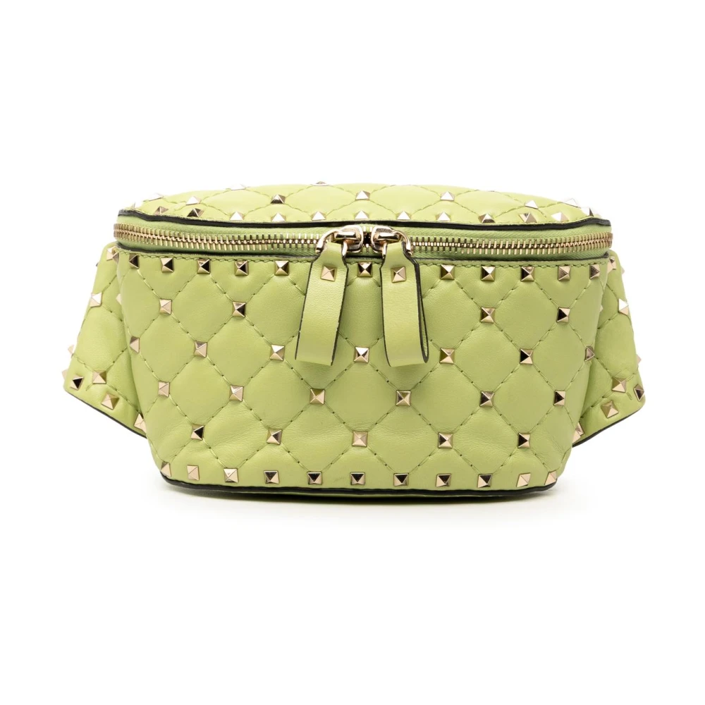 Valentino Vintage Women's Green Pre-Owned Quilted Studded Belt Bag