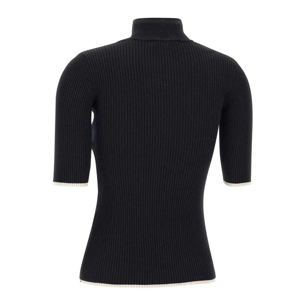Elisabetta Franchi Zwarte Geribbelde Coltrui Trui Black Dames