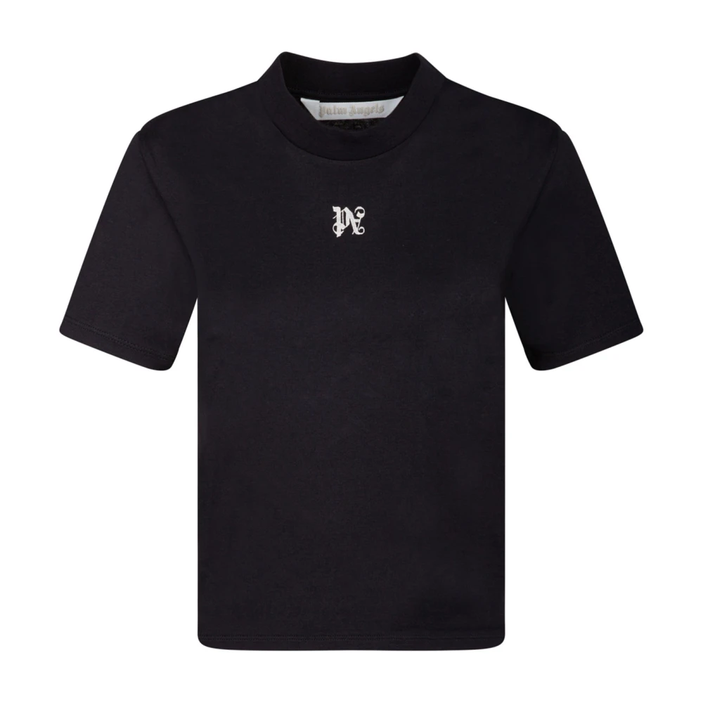 Palm Angels Kvinno Svart Toppar Dam, S, Bomull, T-Shirt Med Logotryck