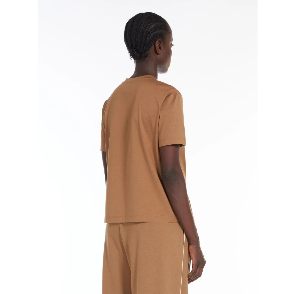 Max Mara Katoenen jersey T-shirt met korte mouwen en reliëflogo Brown Dames