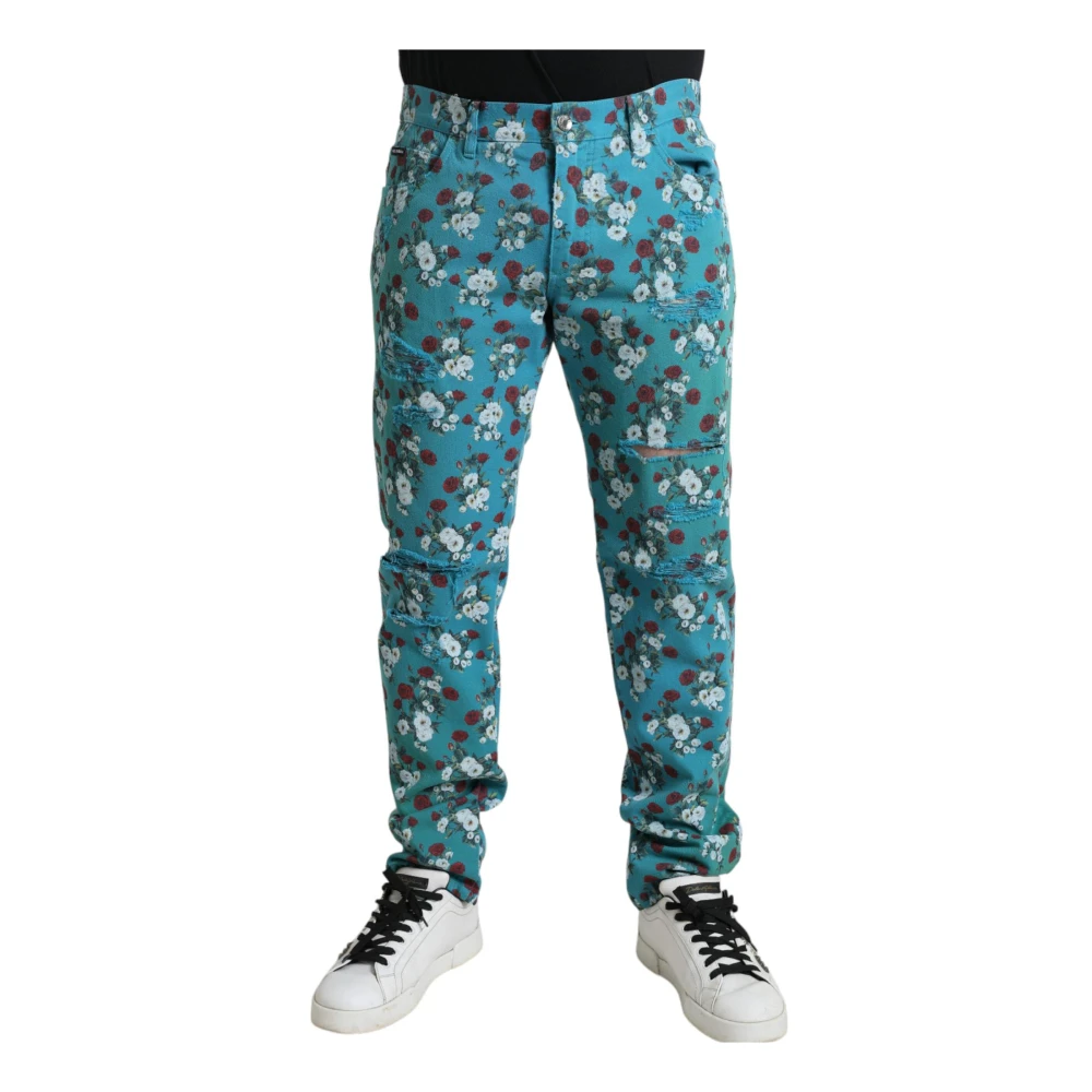 Dolce & Gabbana Men's Floral Print Skinny Cotton Denim Pants