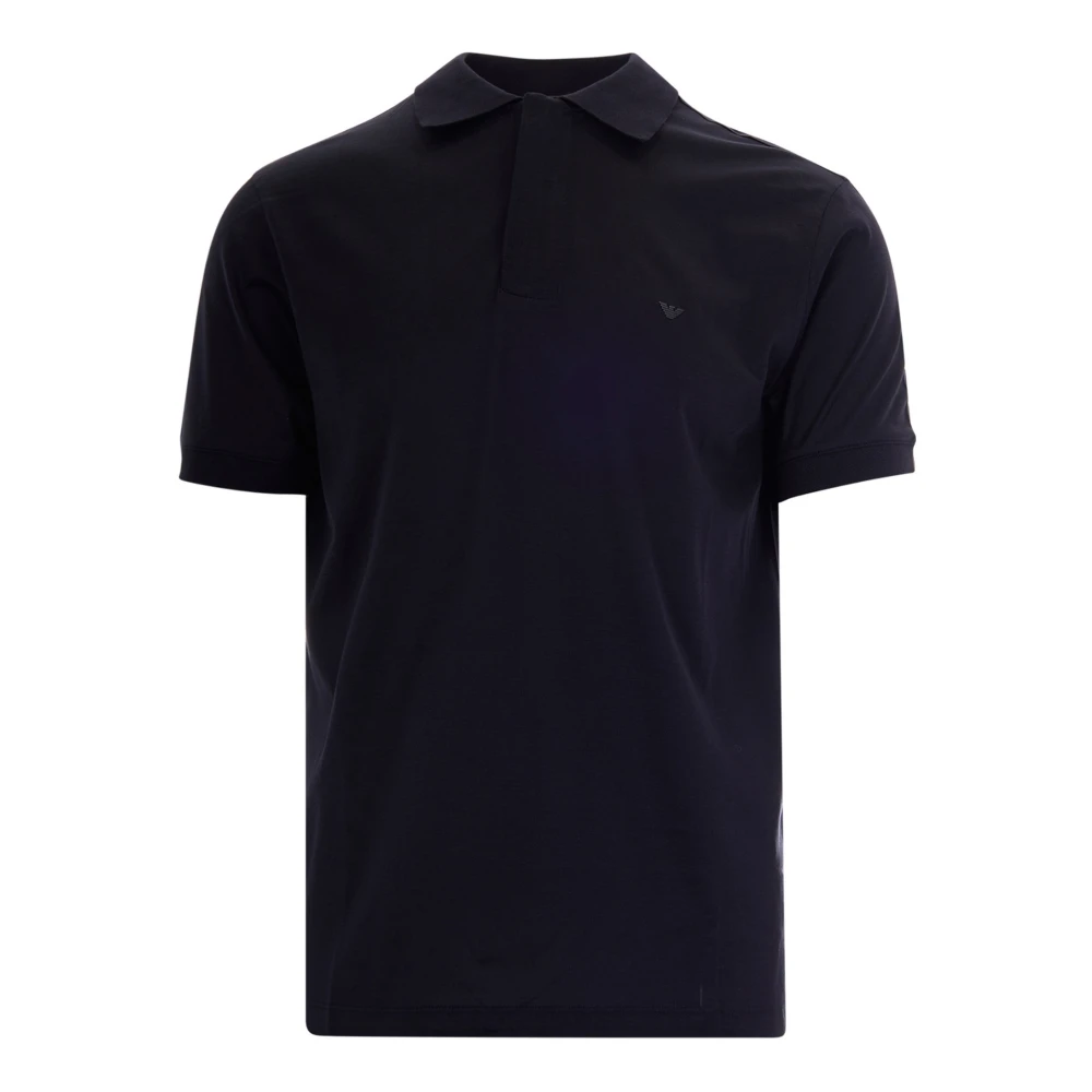 Emporio Armani Mannelijk Blauw Tops Heren, L, Katoen, Polo Shirt Van Katoen-Lyocell Met Korte Mouwen