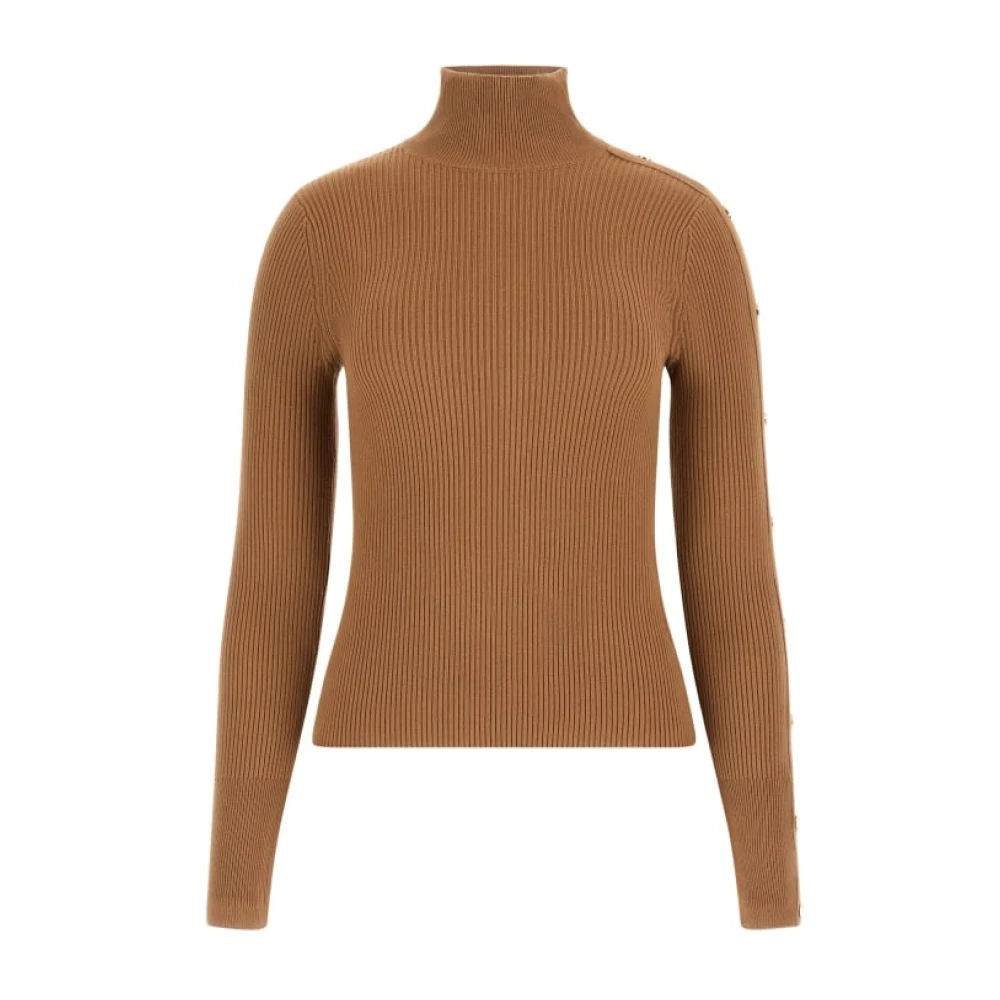 Guess Hoge hals knoopdetail trui Brown Dames