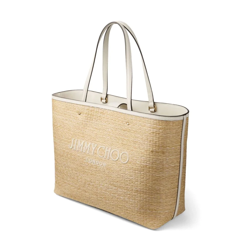 Jimmy Choo Beige Raffia Leren Schoudertas Beige Dames