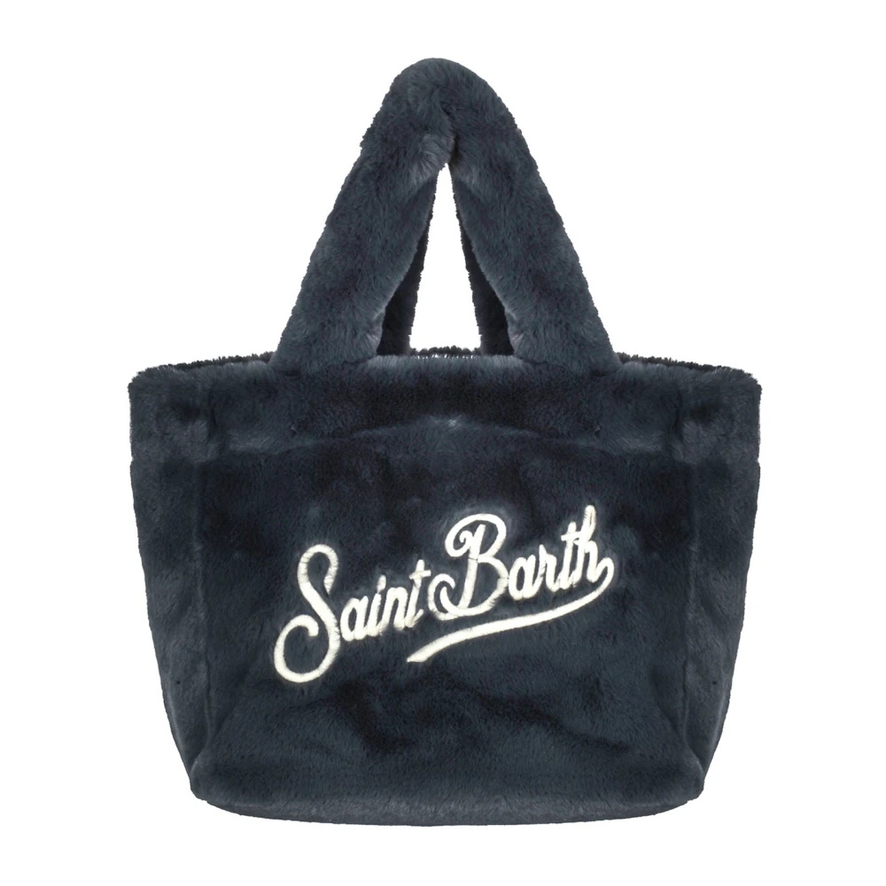 MC2 Saint Barth Zachte Eco-Bont Medium Tas met Geborduurd Logo Blue Dames