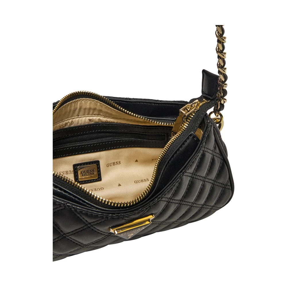 Guess Elegante zwarte schoudertas met gouden details Black Dames