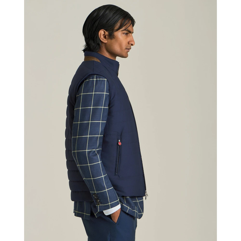 Kiton Geruite Cashmere Blend Blazer Blue Heren