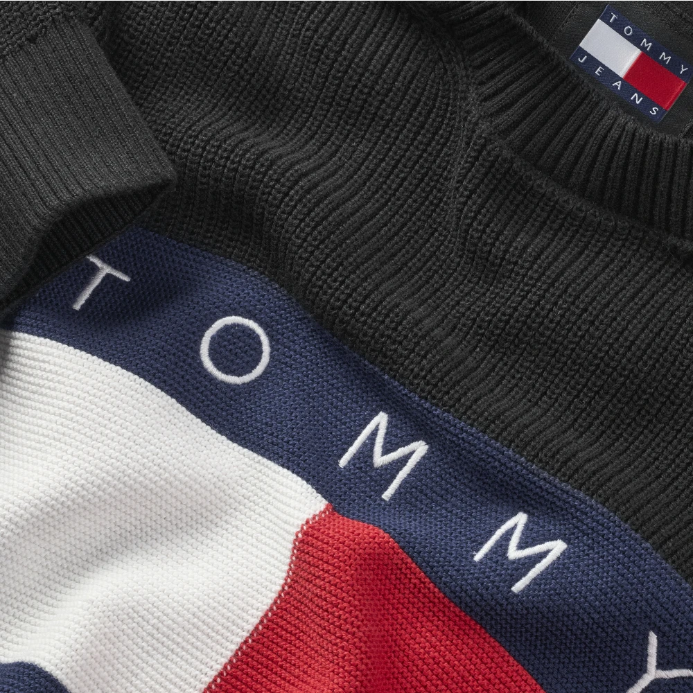 Tommy Jeans Flag Emblem Crewneck Sweater Zwart Black Heren