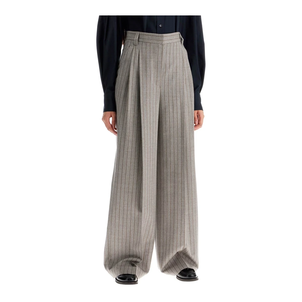 BRUNELLO CUCINELLI Wijde Pinstripe Wollen Broek Gray Dames