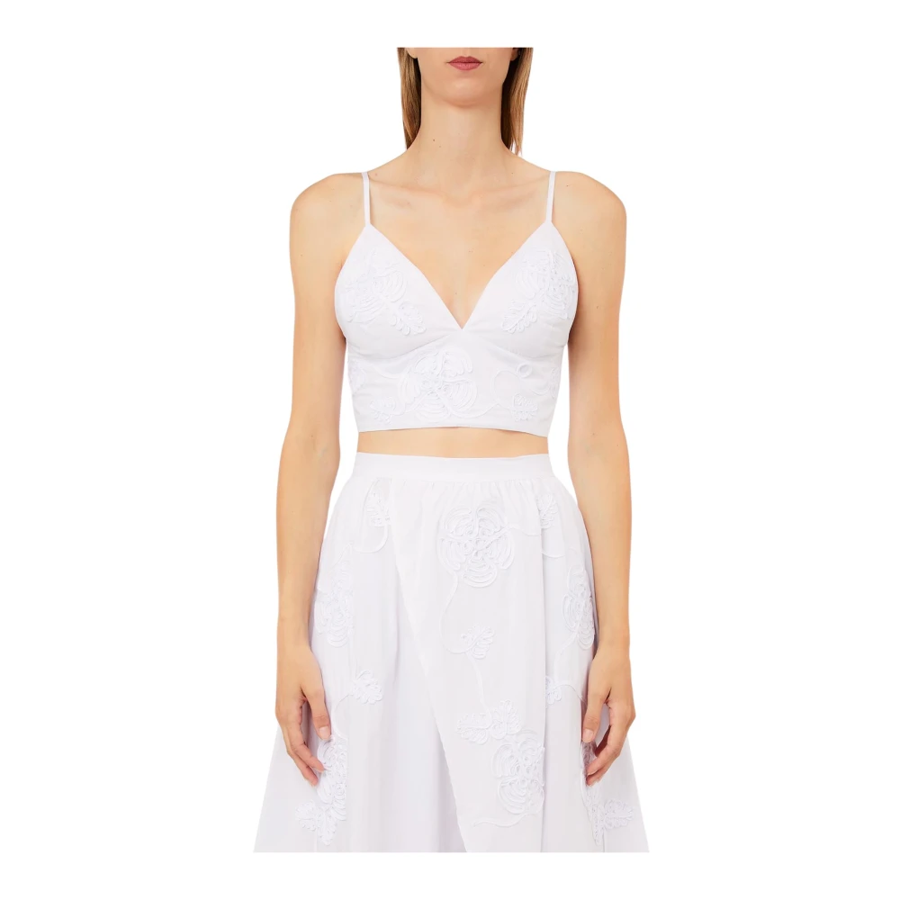 Liu Jo Women's White Sleeveless Tops, S, Poplin Top With Embroidery