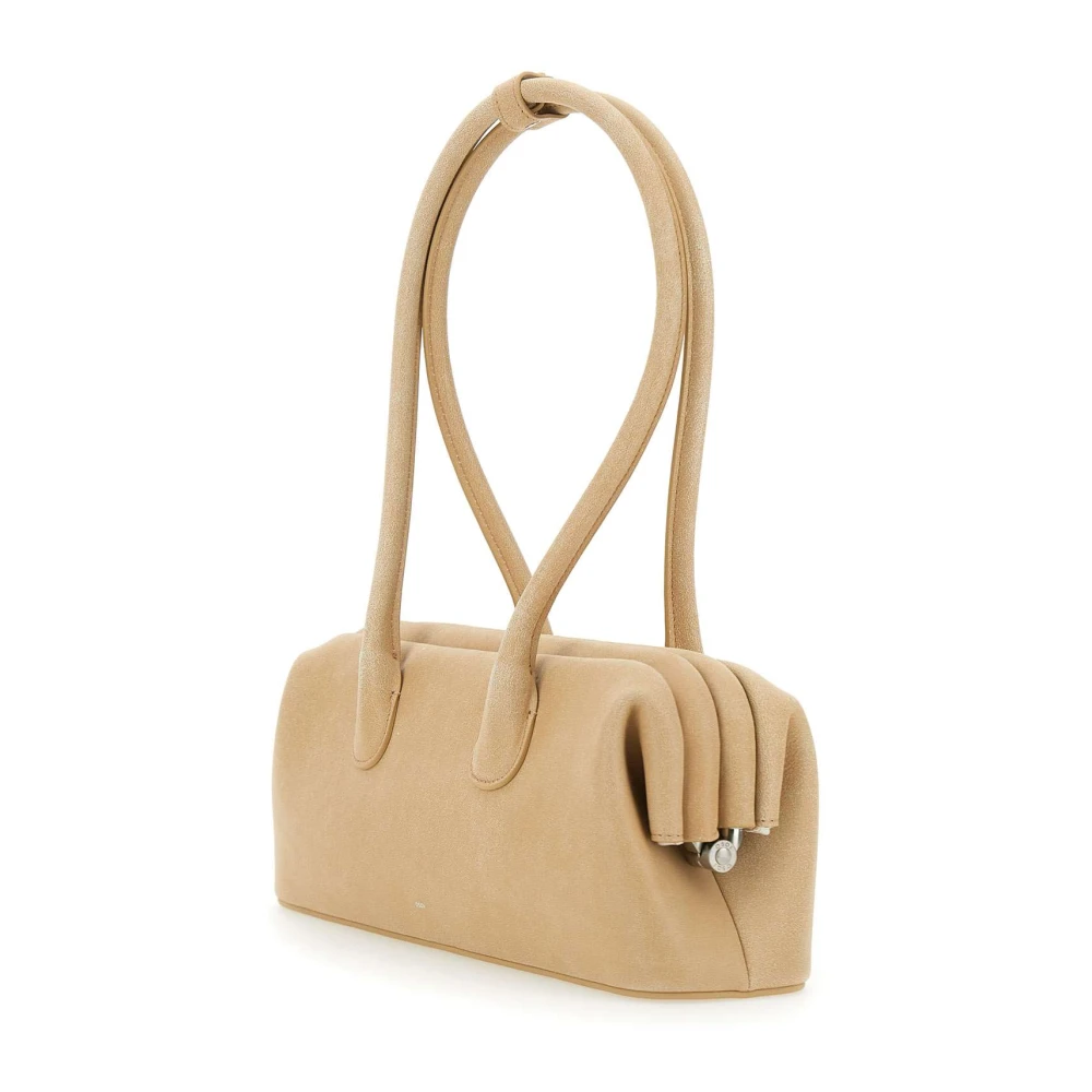 Osoi Brede leren schoudertas Beige Dames