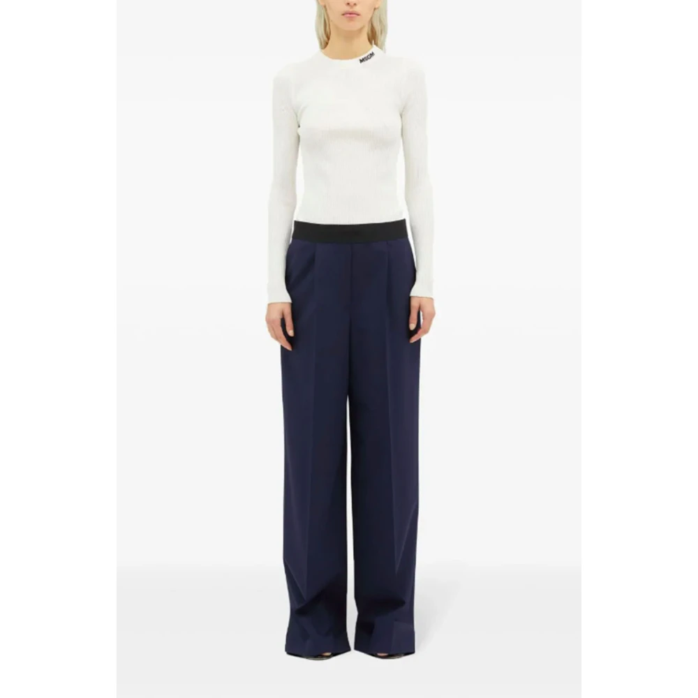 Msgm Blauwe Wollen Wijde Pijp Broek Blue Dames