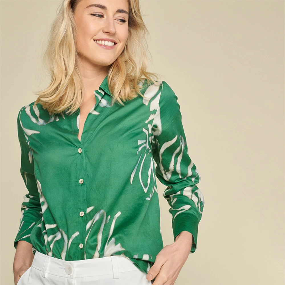 Marie Méro Groen en wit katoenen knoopblouse Green Dames