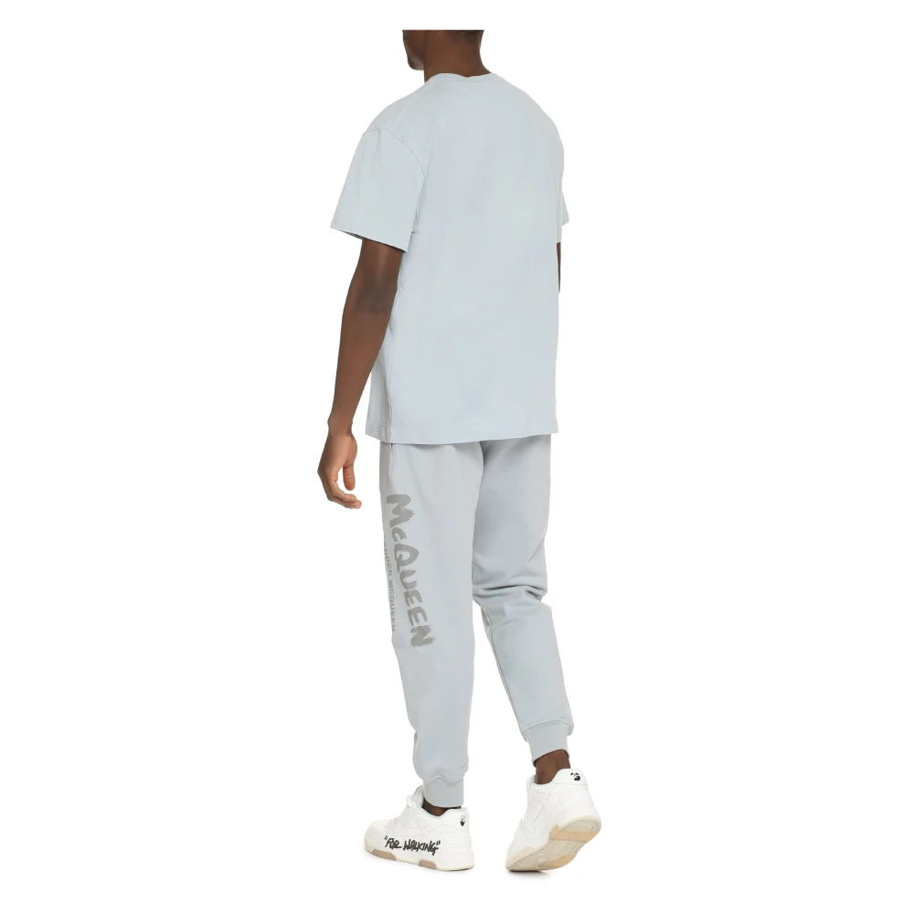 alexander mcqueen Katoenen T-Shirt met Logo Blue Heren