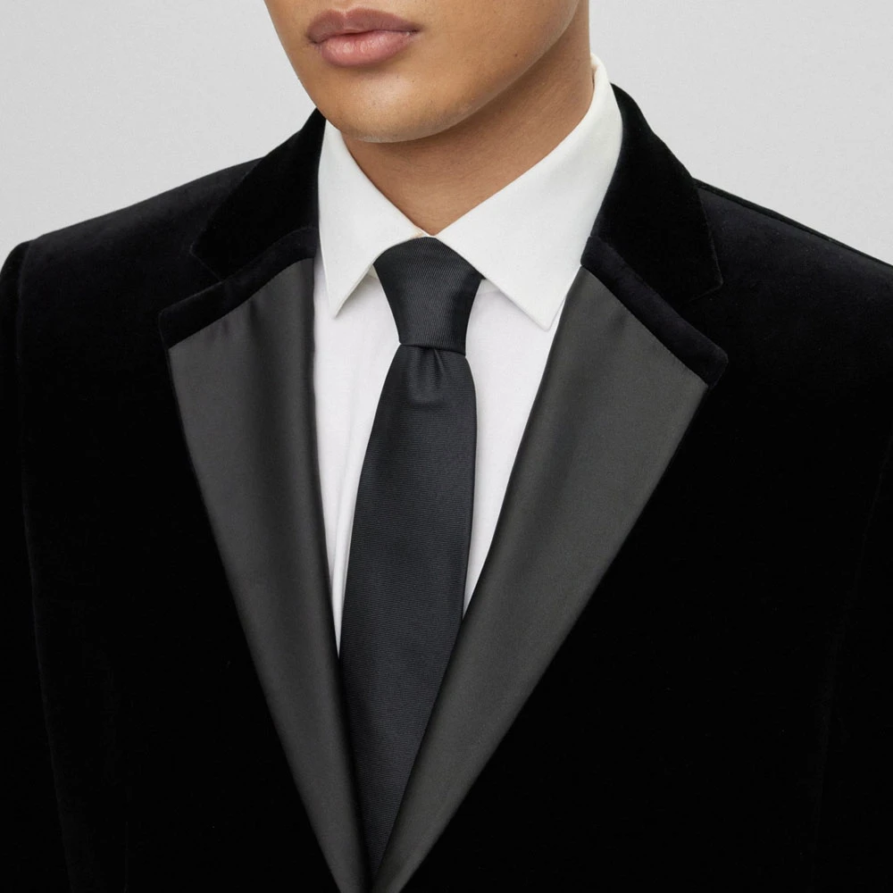 Hugo Boss Velours Blazer met Satijnen Revers Black Heren