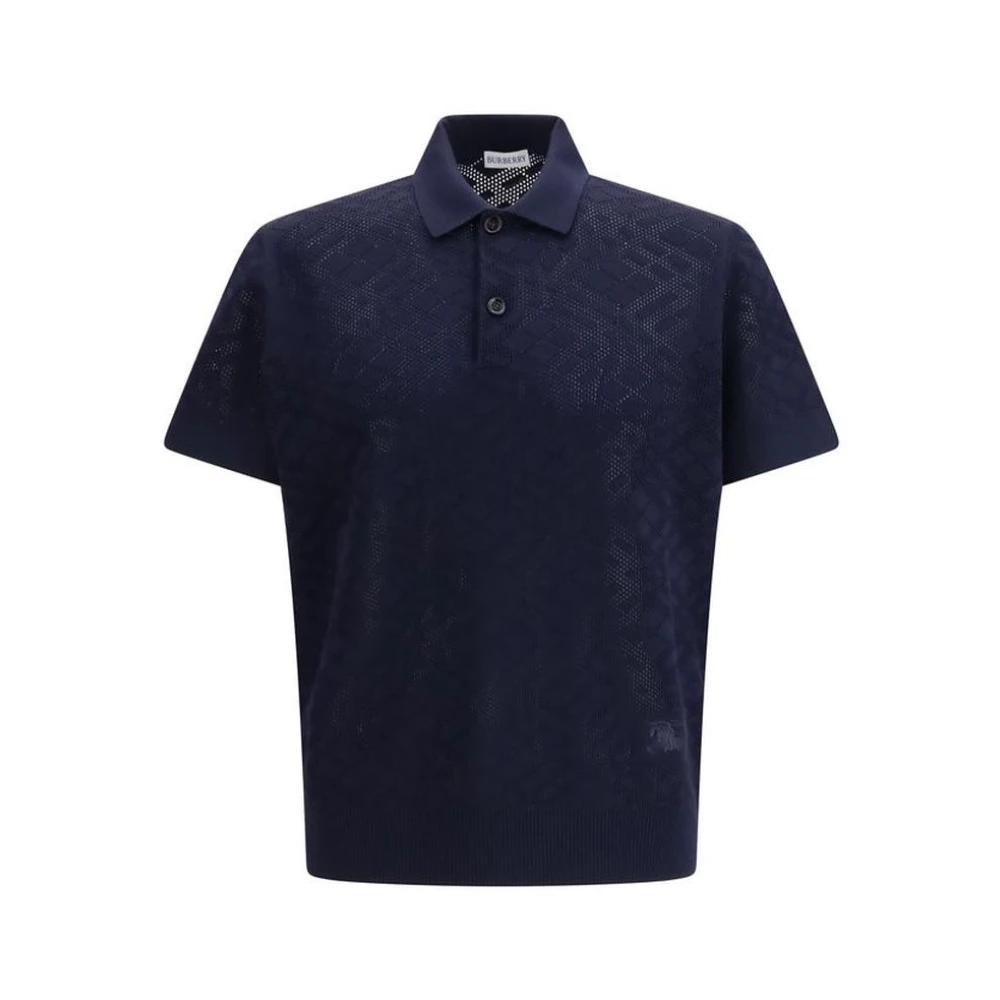 Burberry Men's Blue Check Wool Polo Shirt
