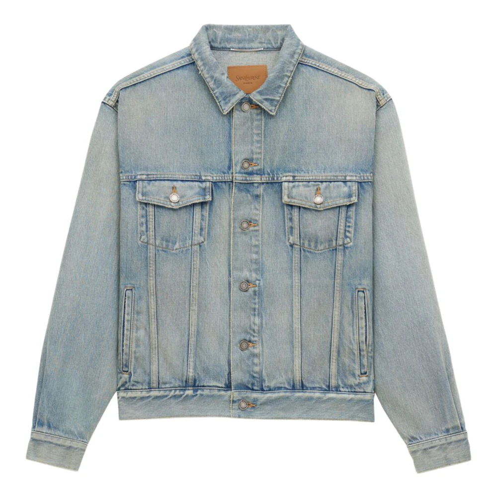 Saint Laurent Blauw Denim Jack Knoopsluiting Blue Heren