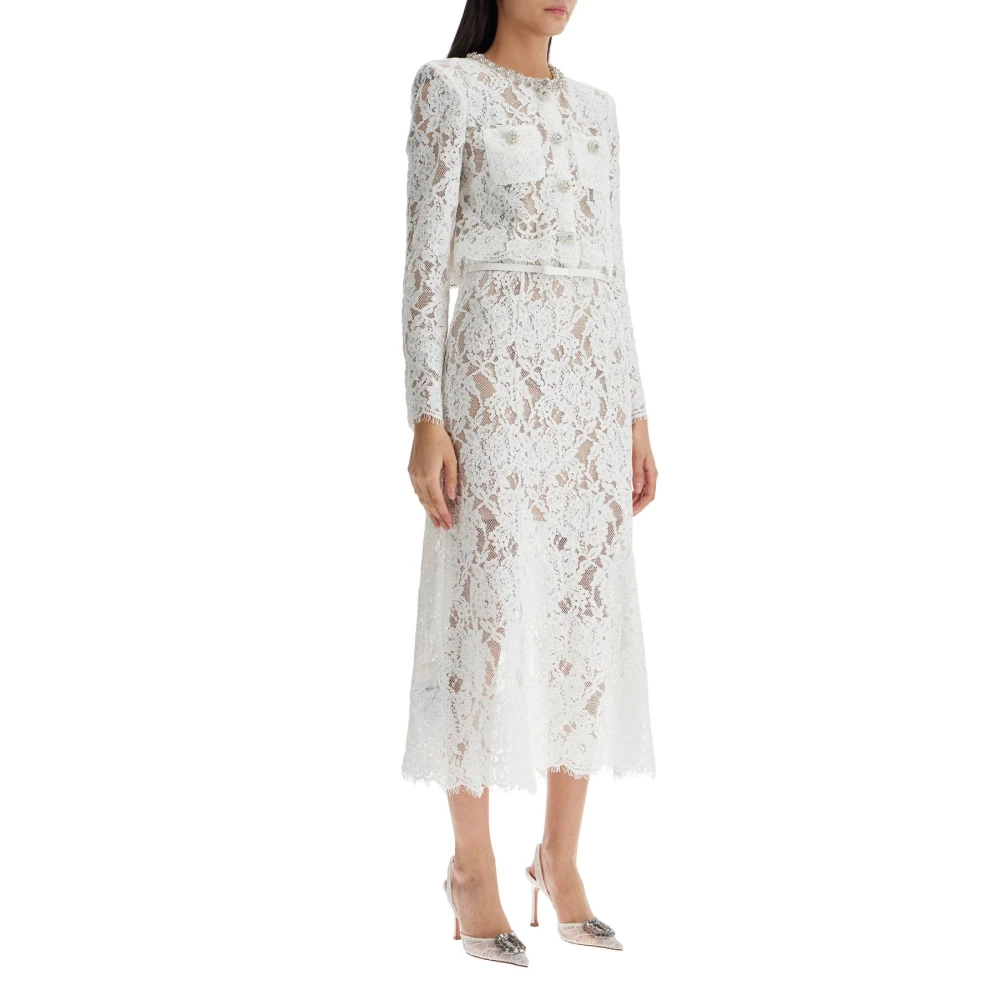 Self Portrait Kanten Pailletten Midi Jurk Juweelknopen White Dames