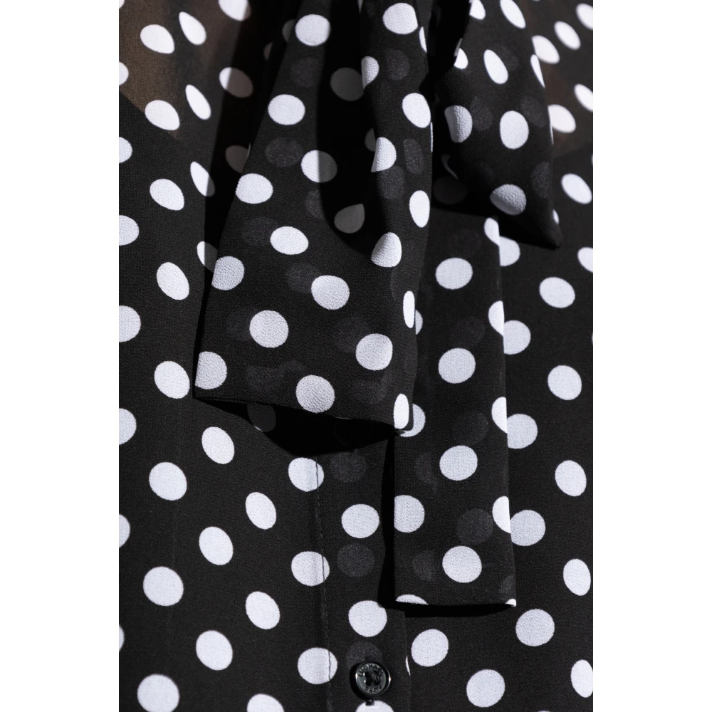 Michael Kors Polka Dot Georgette Blouse met striknek Black Dames