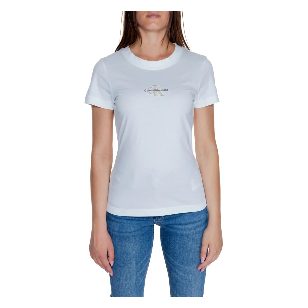 Calvin Klein Jeans Witte Katoenen Ronde Hals T-shirt Vrouwen White Dames