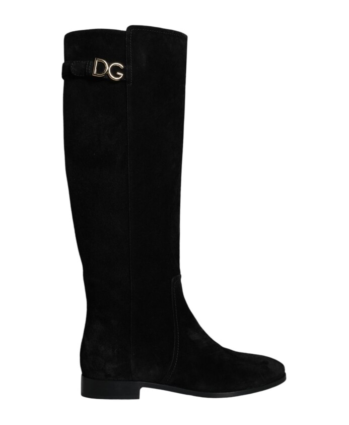black-suede-knee-high-flat-boots