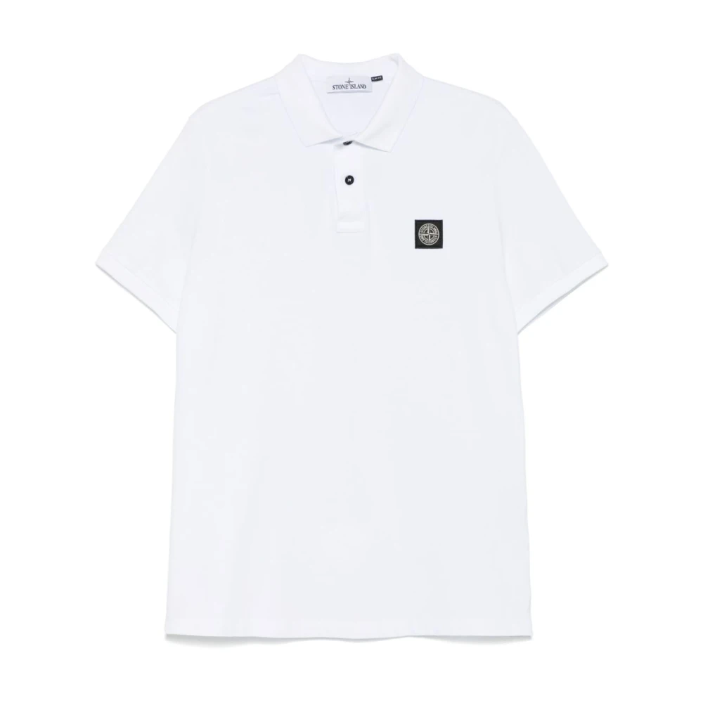 Stone Island Men's White Polo Shirts, 2XL, Slim-Fit Polo Shirt With Logo Patch