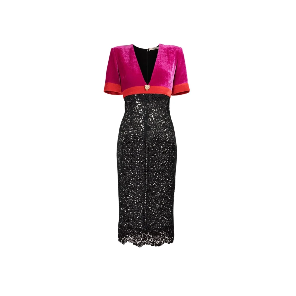 Roberto Cavalli Women's Purple Midi Dresses, M, Panther Head Velvet Lace Dress