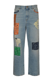 Baggy Denim Jeans Patchwork Jasnoniebieskie Spodnie