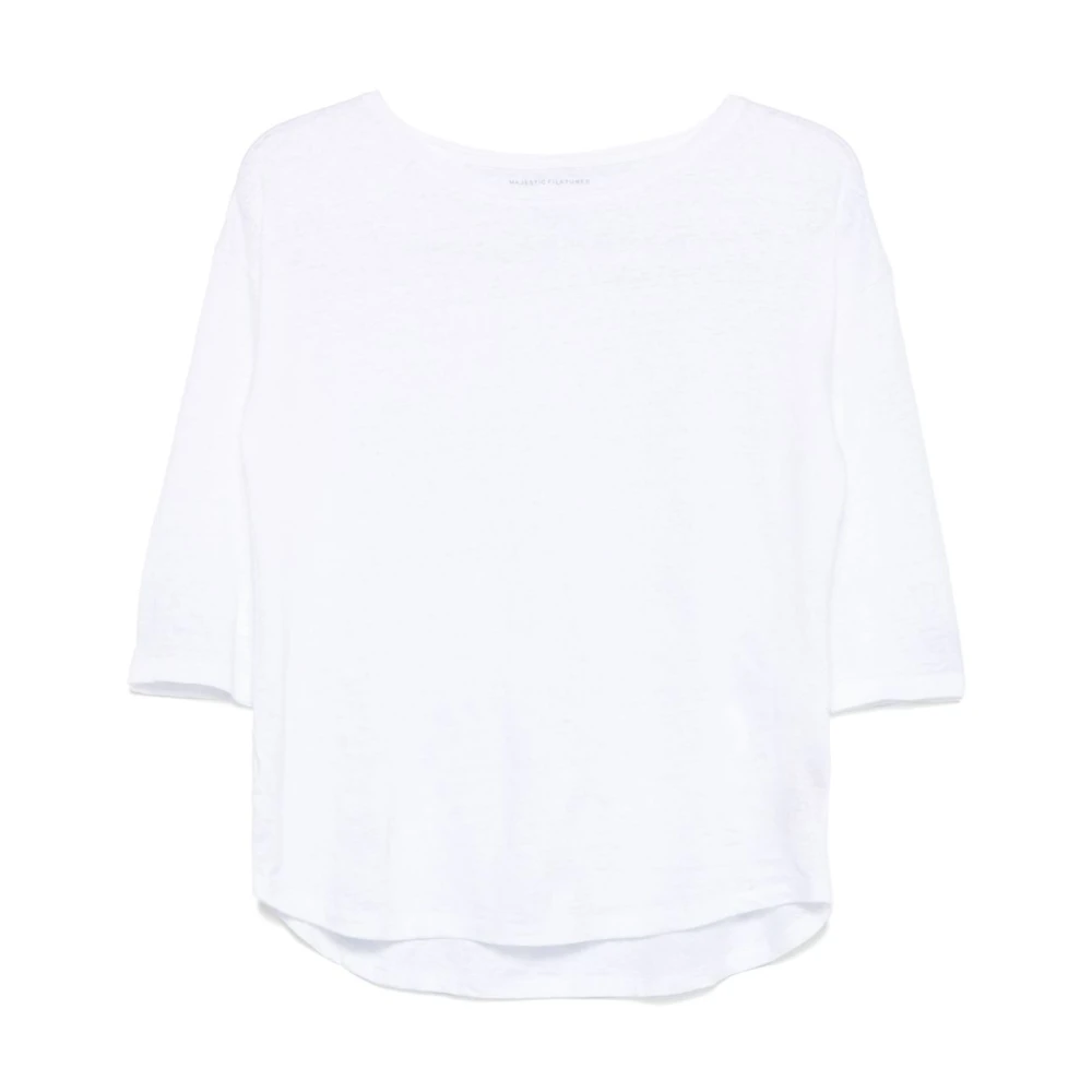 Majestic filatures Witte Linnen Boxy Crew Neck Sweater White Dames