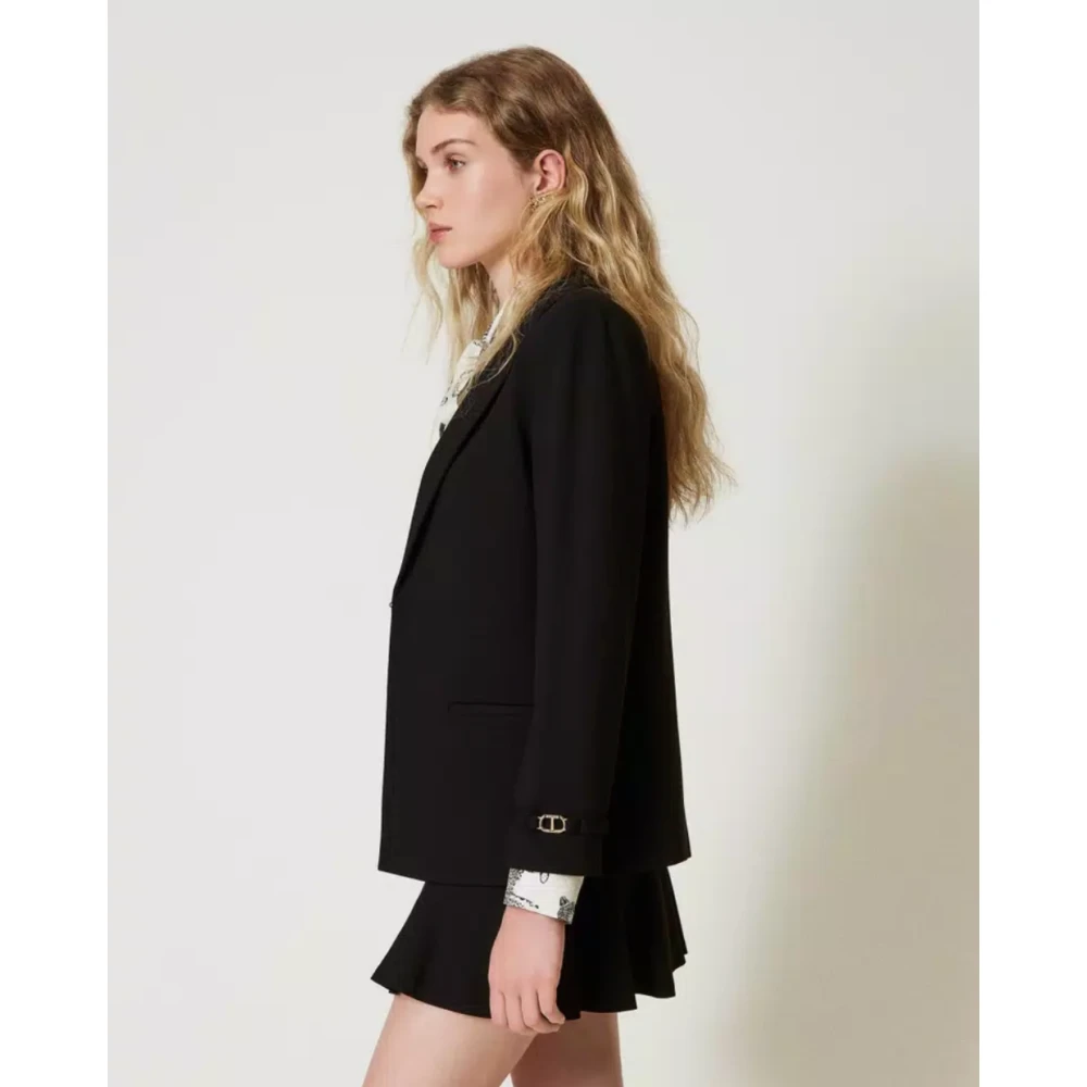 Twinset Zwarte Milano Gebreide Blazer met Metalen T Detail Black Dames