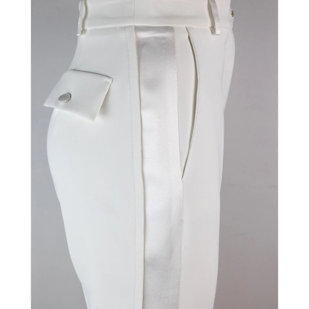Elisabetta Franchi Witte Slim Fit Broek met Satijnen Inzetstukken White Dames