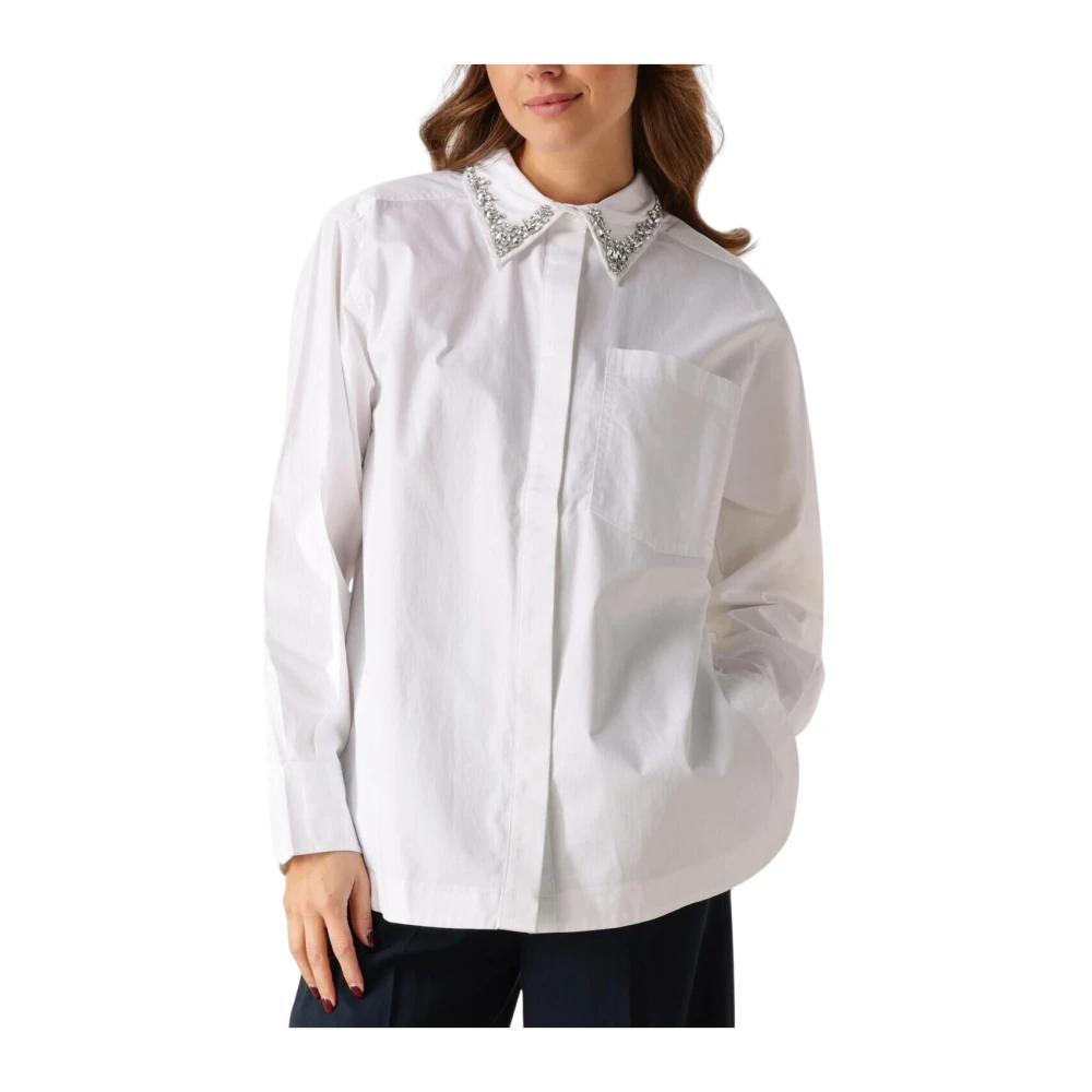 Copenhagen Muse Witte Katoenen Blouse met Speelse Kraag White Dames