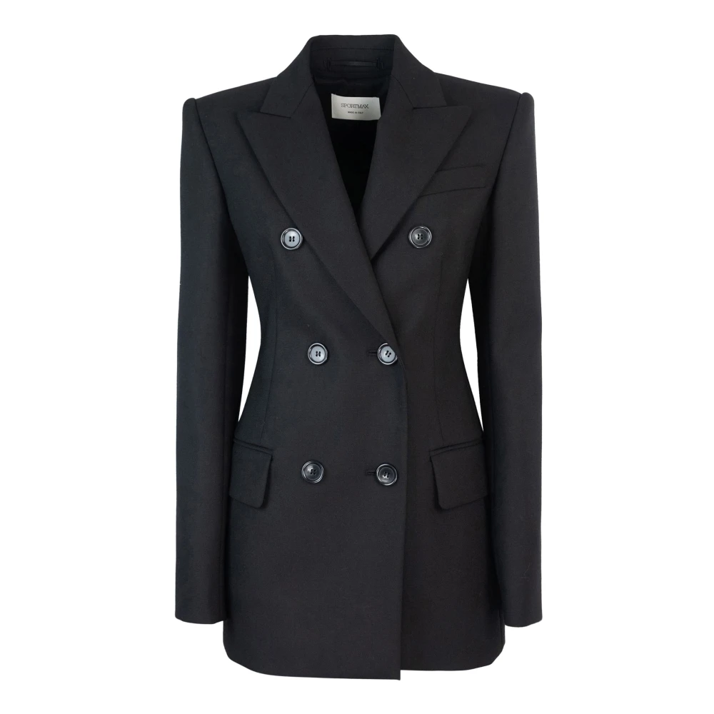 SPORTMAX Zwarte Slim Fit Wollen Jas Black Dames