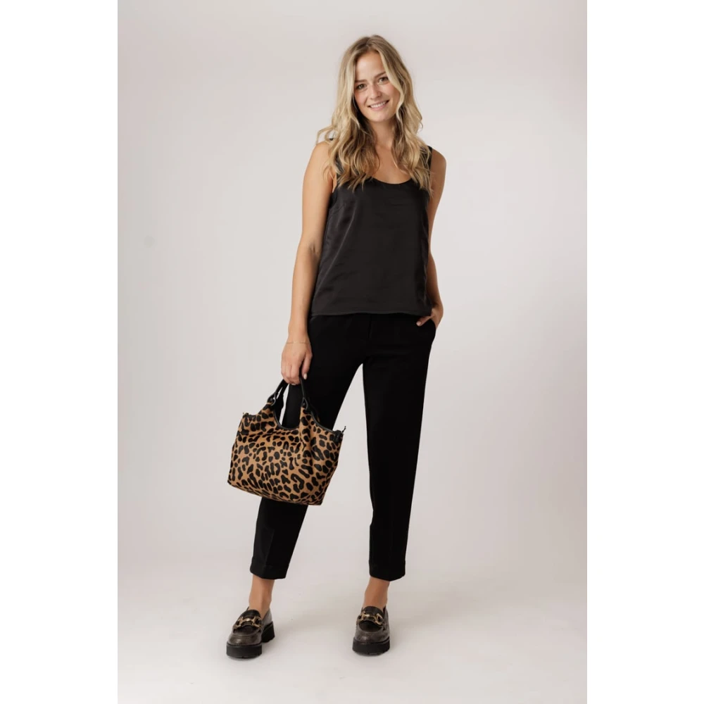 Samsøe Zwarte Rechte Broek met Elastische Tailleband Black Dames