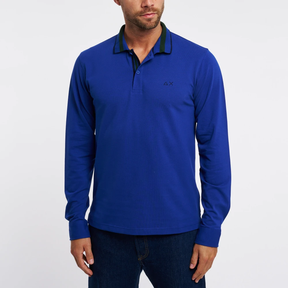 Sun68 Gestreept poloshirt met lange mouwen Blue Heren