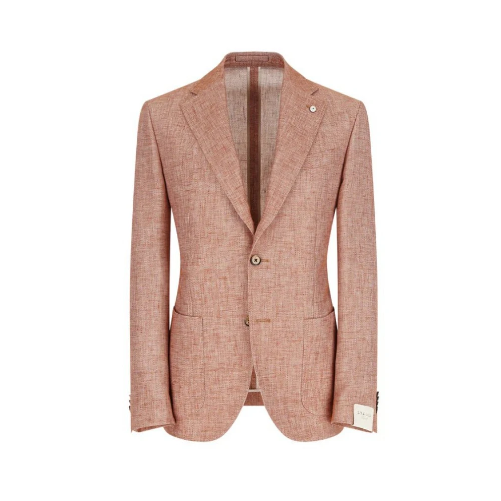 Lubiam Katoen Linnen Blazer Baksteen Rood Regular Fit Brown Heren