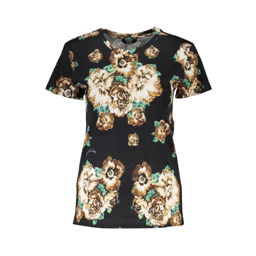 Cavalli Class Zwarte Katoenen Bedrukte T-Shirt met Korte Mouwen Black Dames