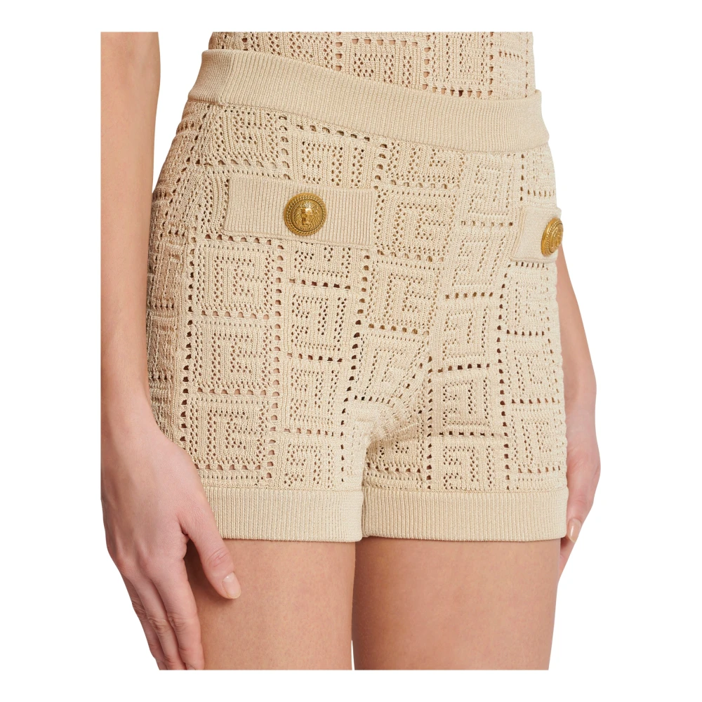 Balmain Monogram opengebreide mini-shorts Beige Dames