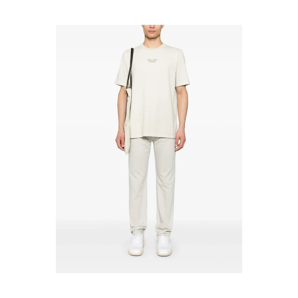 Samsøe Ecru Logo Print Crew Neck T-shirt Beige Heren