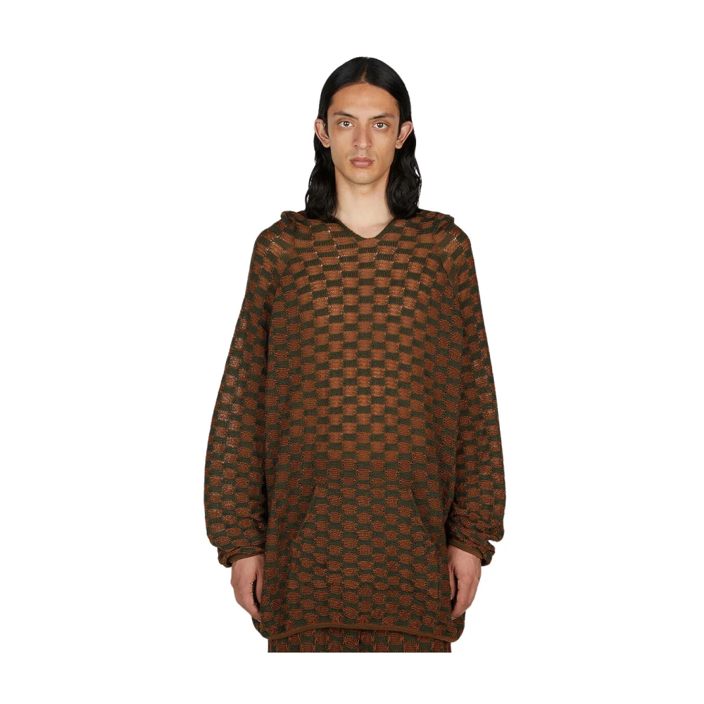 Isa Boulder Men's Brown Check Knit Hooded Sweater